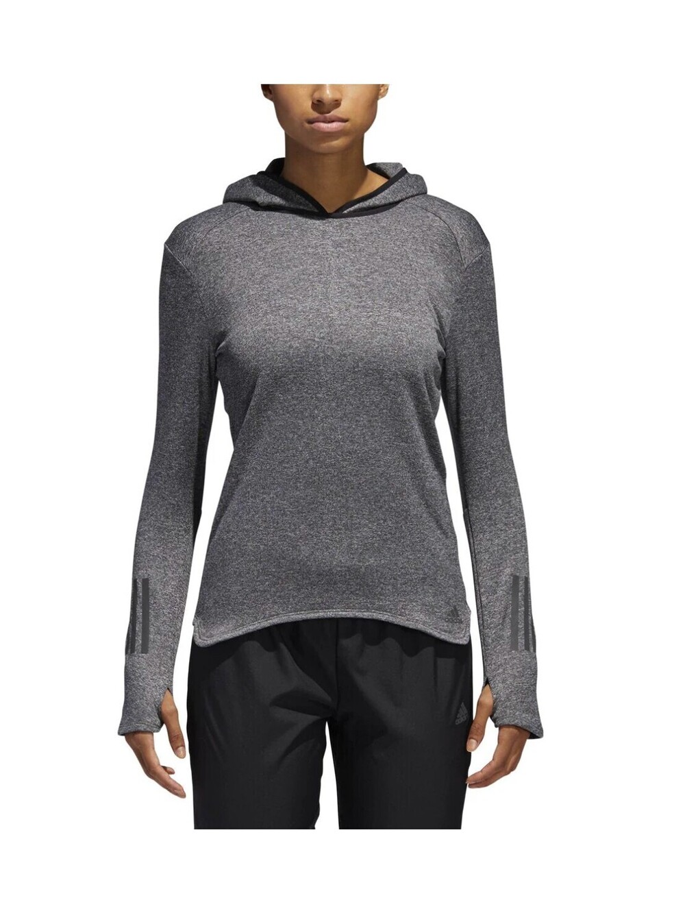 Adidas Climalite Energy Running Hoodie Womens Large Gray Thumb Hole Athletic Top